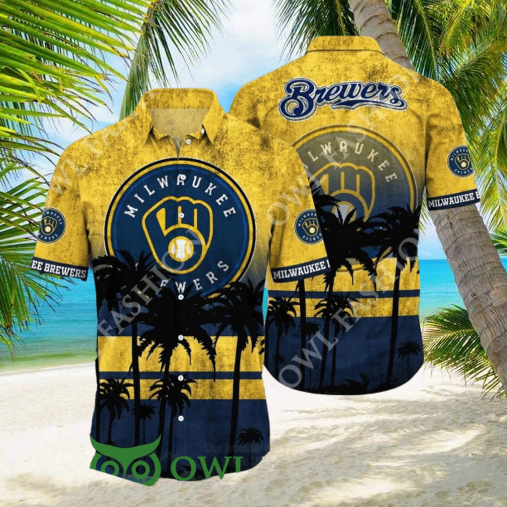Milwaukee Brewers Symbol Palm Trees Vintage Flower Hawaiian Shirt Milwaukee Brewers Symbol Palm Trees Vintage Flower Hawaiian Shirt