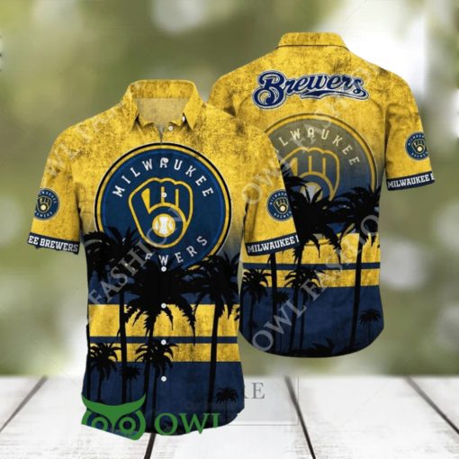 Milwaukee Brewers Symbol Palm Trees Vintage Flower Hawaiian Shirt