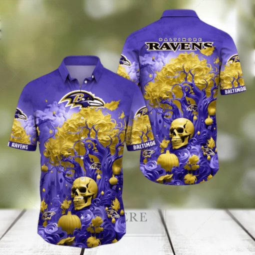 NFL Baltimore Ravens Halloween Skull Pumpkin Hawaiian Shirt