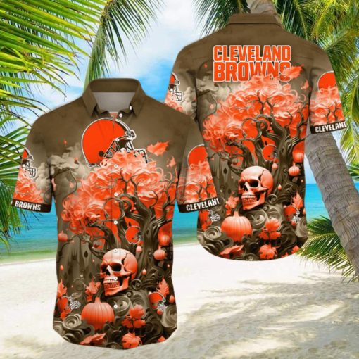 NFL Cleveland Browns Halloween Skull Pumpkin Hawaiian Shirt