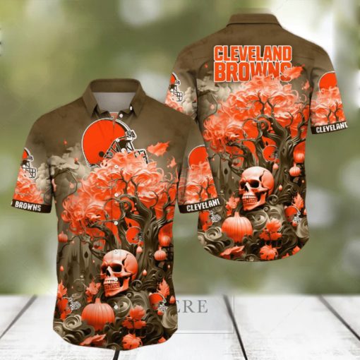 NFL Cleveland Browns Halloween Skull Pumpkin Hawaiian Shirt