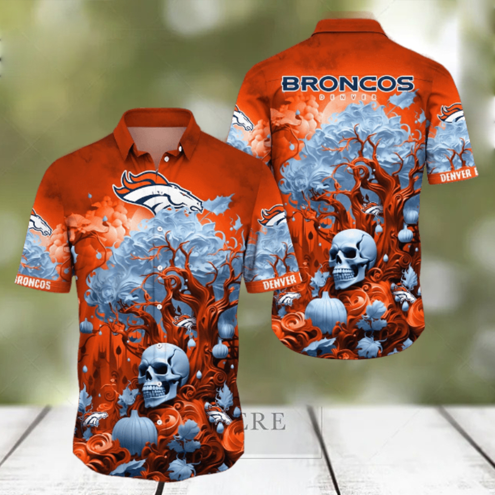 NFL Denver Broncos Halloween Skull Pumpkin Hawaiian Shirt NFL Denver Broncos Halloween Skull Pumpkin Hawaiian Shirt