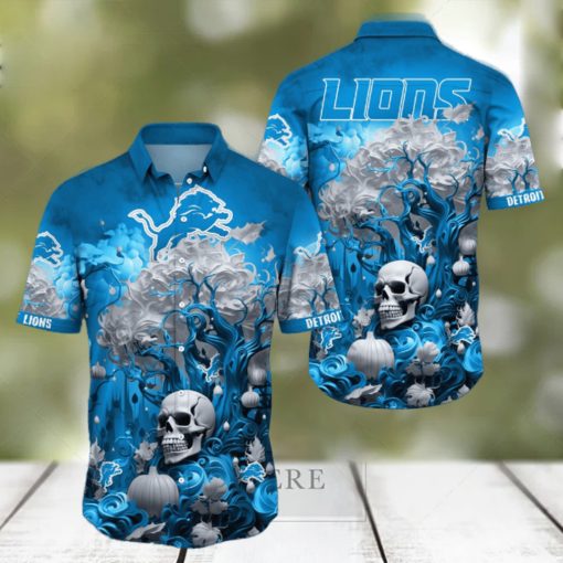 NFL Detroit Lions Halloween Skull Pumpkin Hawaiian Shirt