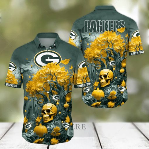 NFL Green Bay Packers Halloween Skull Pumpkin Hawaiian Shirt