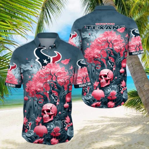 NFL Houston Texans Halloween Skull Pumpkin Hawaiian Shirt