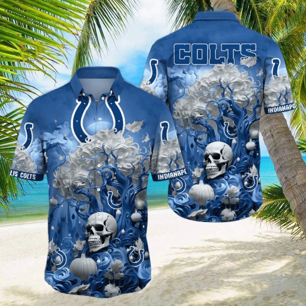NFL Indianapolis Colts Halloween Skull Pumpkin Hawaiian Shirt NFL Indianapolis Colts Halloween Skull Pumpkin Hawaiian Shirt