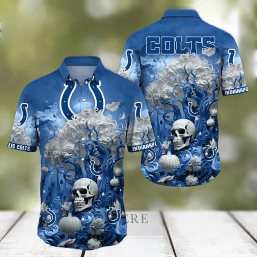 NFL Indianapolis Colts Halloween Skull Pumpkin Hawaiian Shirt