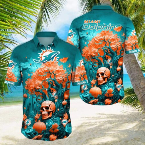 NFL Miami Dolphins Halloween Skull Pumpkin Hawaiian Shirt