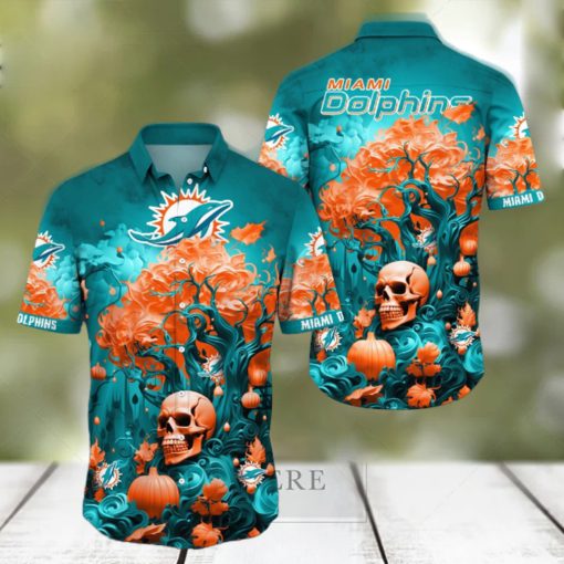 NFL Miami Dolphins Halloween Skull Pumpkin Hawaiian Shirt