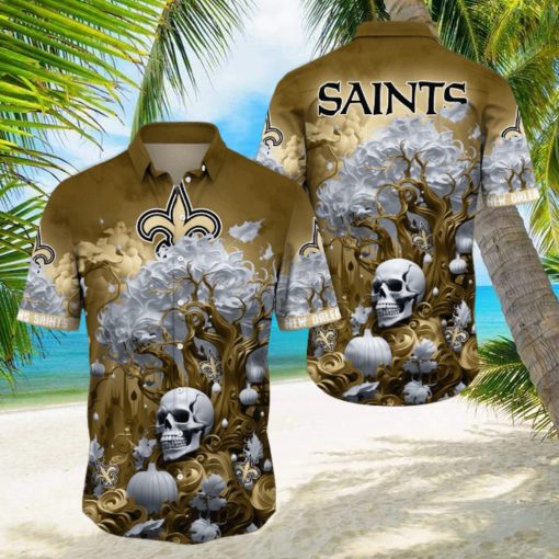 NFL New Orleans Saints Halloween Skull Pumpkin Hawaiian Shirt