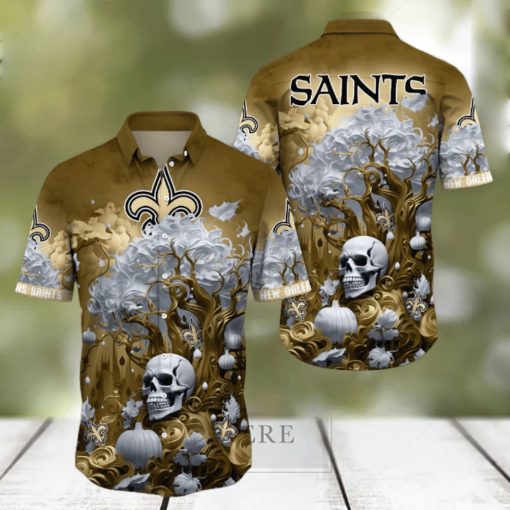 NFL New Orleans Saints Halloween Skull Pumpkin Hawaiian Shirt