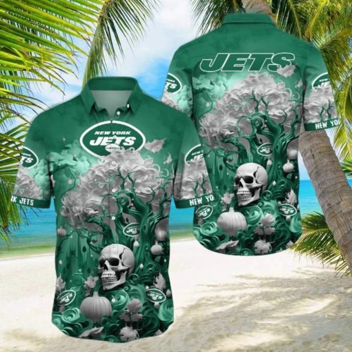 NFL New York Jets Halloween Skull Pumpkin Hawaiian Shirt