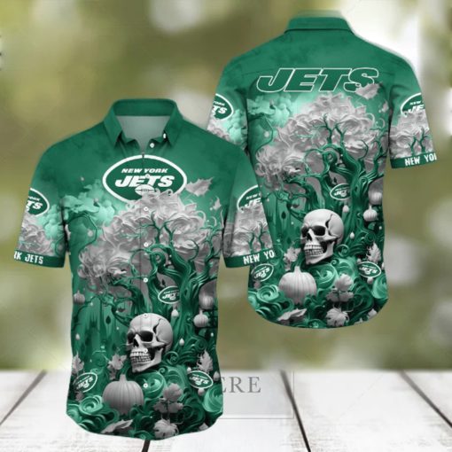 NFL New York Jets Halloween Skull Pumpkin Hawaiian Shirt