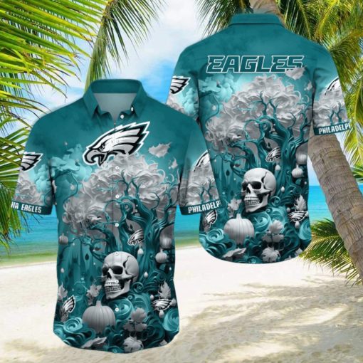 NFL Philadelphia Eagles Halloween Skull Pumpkin Hawaiian Shirt