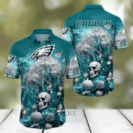 NFL Philadelphia Eagles Halloween Skull Pumpkin Hawaiian Shirt