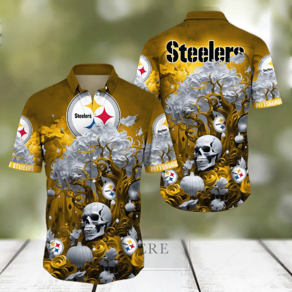 NFL Pittsburgh Steelers Halloween Skull Pumpkin Hawaiian Shirt NFL Pittsburgh Steelers Halloween Skull Pumpkin Hawaiian Shirt