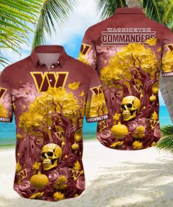 NFL Washington Commanders Halloween Skull Pumpkin Hawaiian Shirt