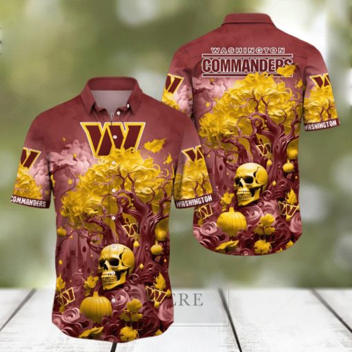 NFL Washington Commanders Halloween Skull Pumpkin Hawaiian Shirt