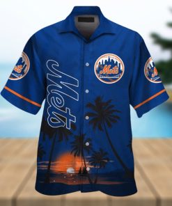 New York Mets Short Sleeve Button Up Tropical Hawaiian Shirt