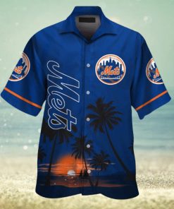 New York Mets Short Sleeve Button Up Tropical Hawaiian Shirt