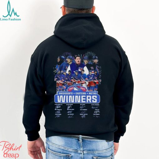 New York Rangers 2023 2024 Presidents + Eastern + Metro Winners Signatures Shirt