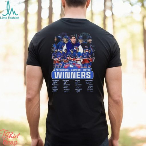 New York Rangers 2023 2024 Presidents + Eastern + Metro Winners Signatures Shirt