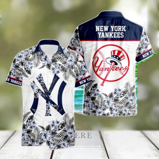 New York Yankees Hibiscus Plumeria Flower 3D Printed Hawaiian Shirt