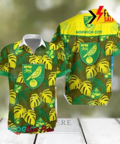 Norwich City FC Big Logo Tropical Leaves Hawaiian Shirt And Shorts