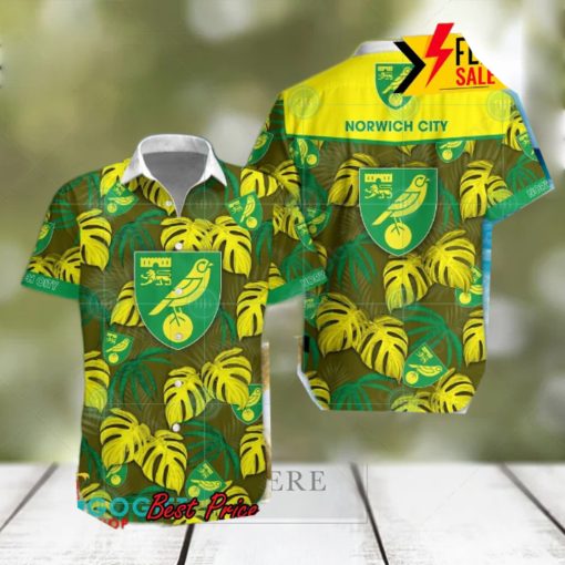 Norwich City FC Big Logo Tropical Leaves Hawaiian Shirt And Shorts