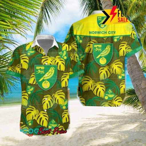 Norwich City FC Big Logo Tropical Leaves Hawaiian Shirt And Shorts