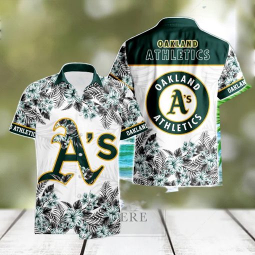 Oakland Athletics Hibiscus Plumeria Flower 3D Printed Hawaiian Shirt