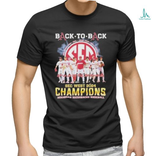 Official Arkansas Razorbacks Back To Back SEC West Baseball Champions 2024 Signatures Shirt