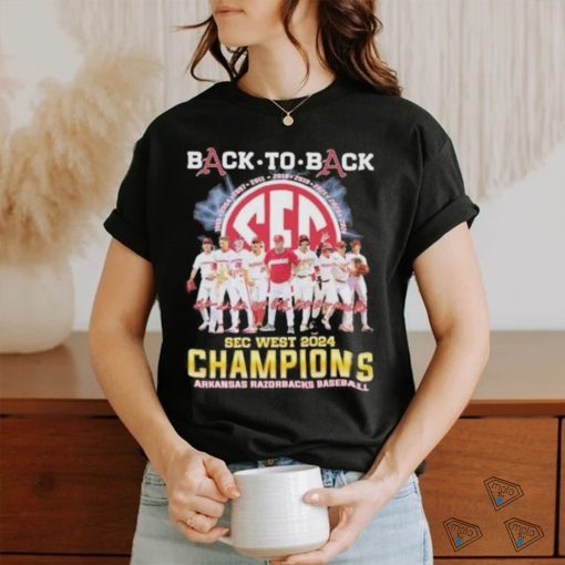 Official Arkansas Razorbacks Back To Back SEC West Baseball Champions 2024 Signatures Shirt