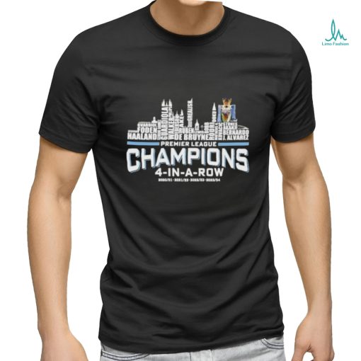 Official Manchester City Skyline Players Name 4 In A Row Premier League Champions Shirt
