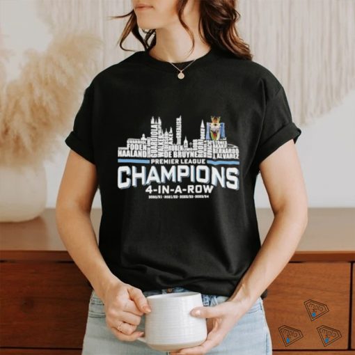 Official Manchester City Skyline Players Name 4 In A Row Premier League Champions Shirt