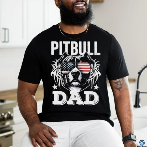 Official Pitbull Dad USA Flag T Shirt