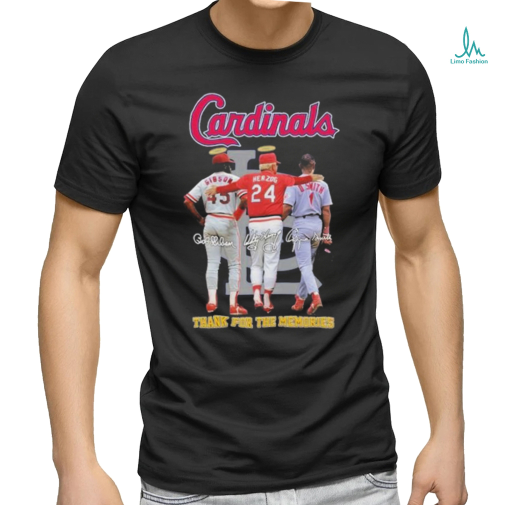 Official St Louis Cardinals Gibson Herzog And O. Smith Thank You For The Memories Signatures Shirt Official St Louis Cardinals Gibson Herzog And O. Smith Thank You For The Memories Signatures Shirt