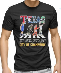Official Texas Sports Teams Players Abbey Road City Of Champions Signatures Shirt