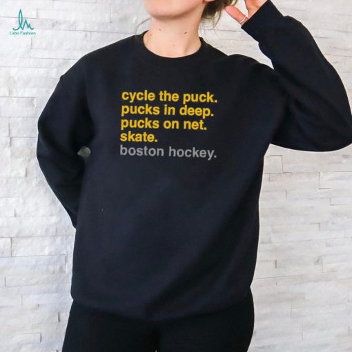 Official hockey Checklist Cycle The Puck Pucks In Deep Pucks On Net Skate Boston Hockey Shirt