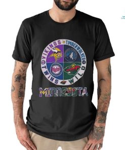 Official minnesota Sports City Vikings Timberwolves Twins Wild Logo 2024 Shirt