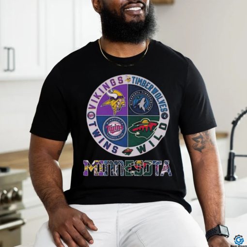 Official minnesota Sports City Vikings Timberwolves Twins Wild Logo 2024 Shirt