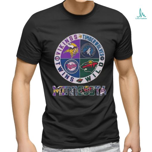 Official minnesota Sports City Vikings Timberwolves Twins Wild Logo 2024 Shirt