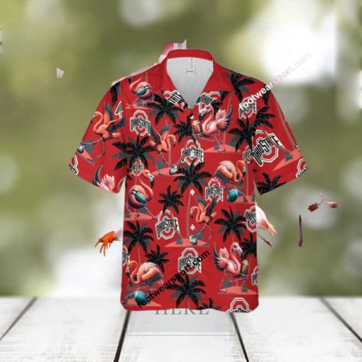 Ohio State Buckeyes Coconut Tree Island Flamingo Play Football Hawaiian Shirt AOP For Men Women