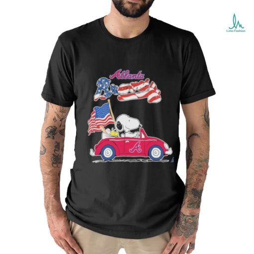 Peanuts Snoopy And Woodstock On Car Atlanta Braves 4th Of July Shirt