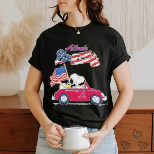 Peanuts Snoopy And Woodstock On Car Atlanta Braves 4th Of July Shirt