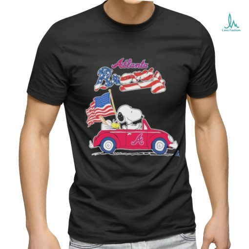 Peanuts Snoopy And Woodstock On Car Atlanta Braves 4th Of July Shirt