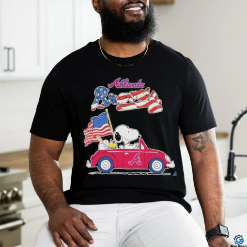 Peanuts Snoopy And Woodstock On Car Atlanta Braves 4th Of July Shirt