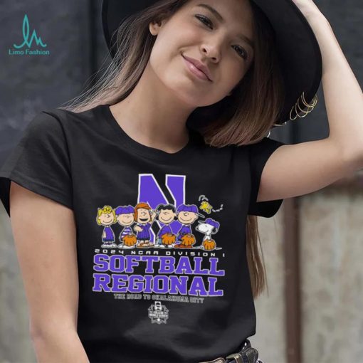 Peanuts characters 2024 NCAA division I softball regional Northwestern Wildcats logo shirt