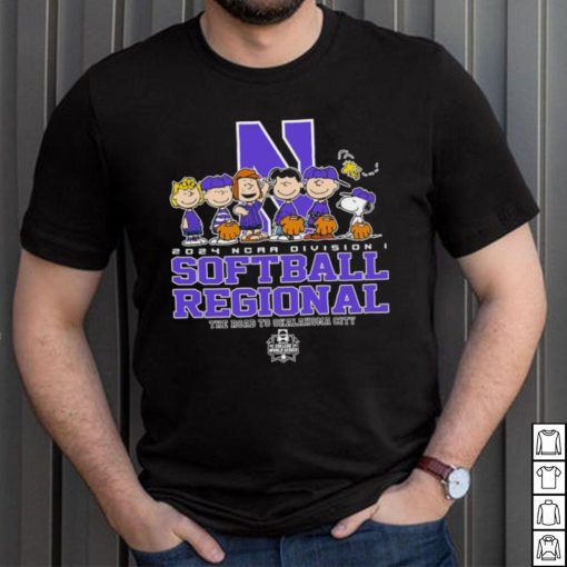 Peanuts characters 2024 NCAA division I softball regional Northwestern Wildcats logo shirt