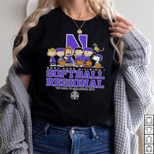 Peanuts characters 2024 NCAA division I softball regional Northwestern Wildcats logo shirt